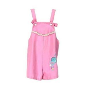 Vintage 90'S Skyline Pink Toddlers Embroidered‎ Lace Overall Shorts Size 3T
